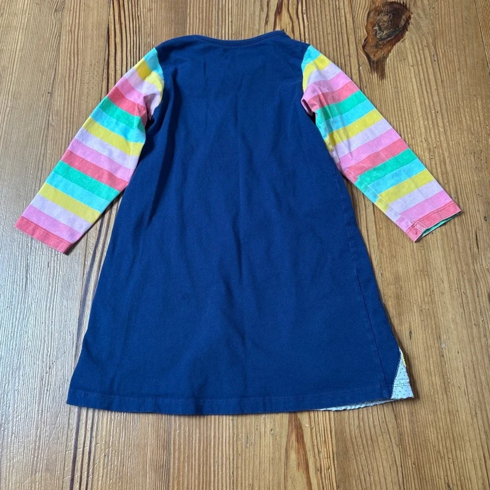 Unicorn Applique Dress Kids Navy Blue Rainbow Stripe SIZE 6T